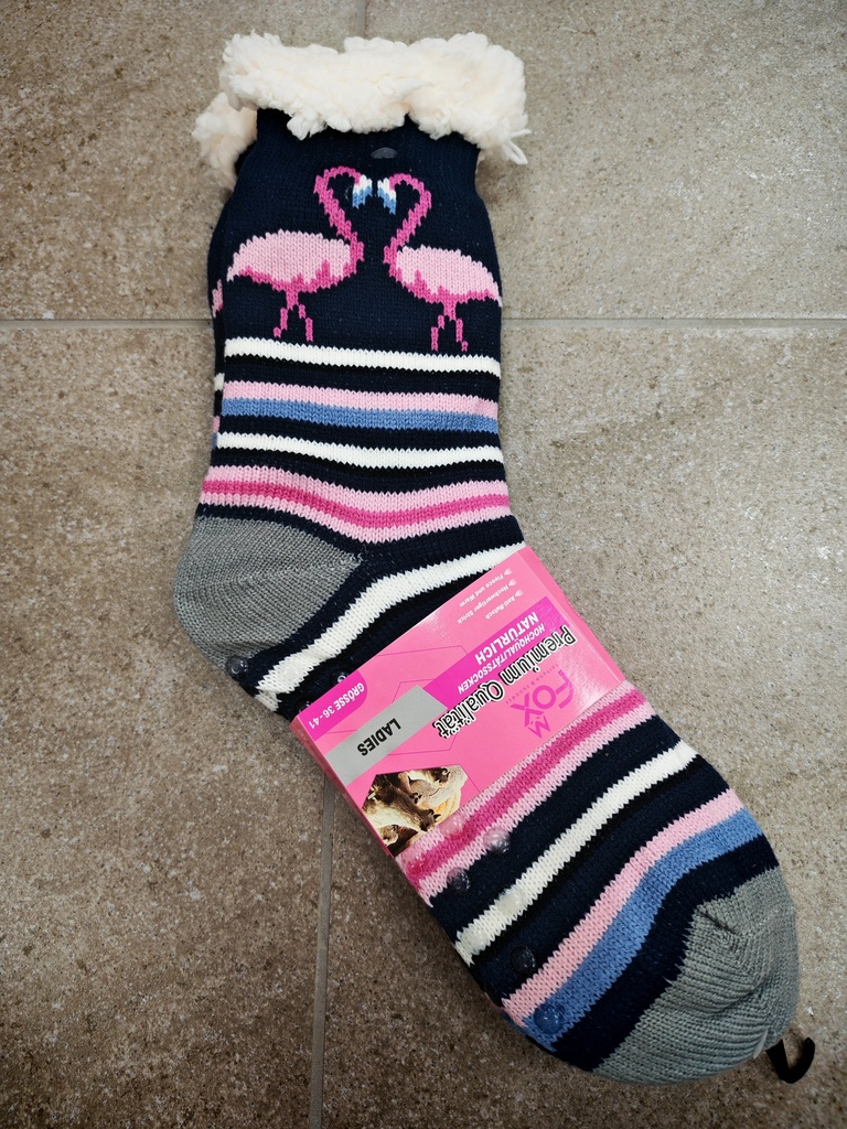 Chaussettes molletonnées"flamant rose"marine