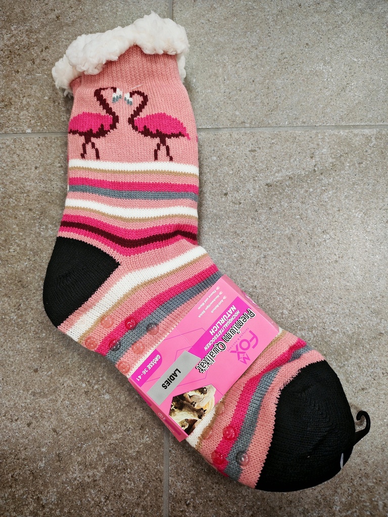 Chaussettes molletonnées"flamant rose"vieux rose
