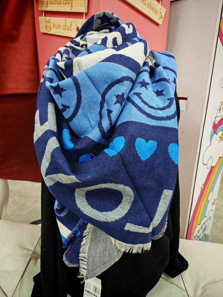 Echarpe smiley forever gris/bleu