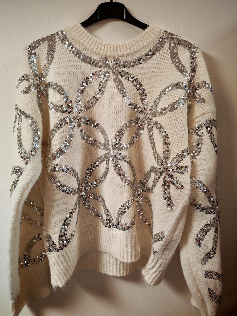 Pull mandala strass blanc