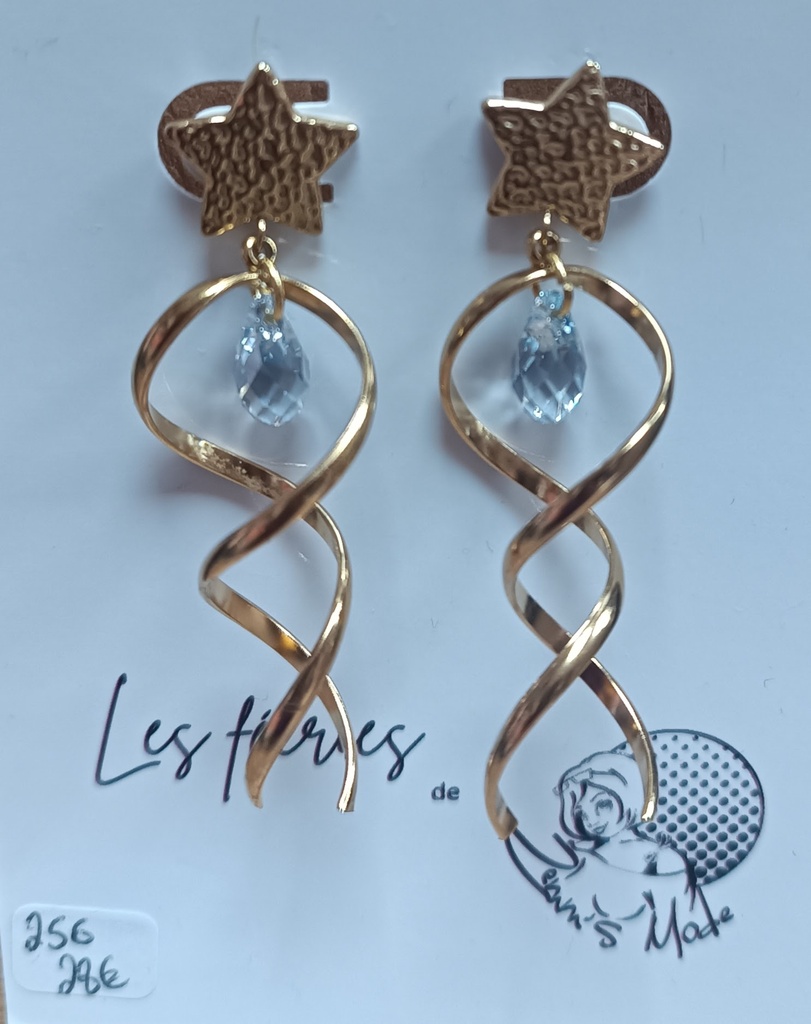 B.O. Etoile martelée dorée goute PureCrystal Blue Shade (Fééries)