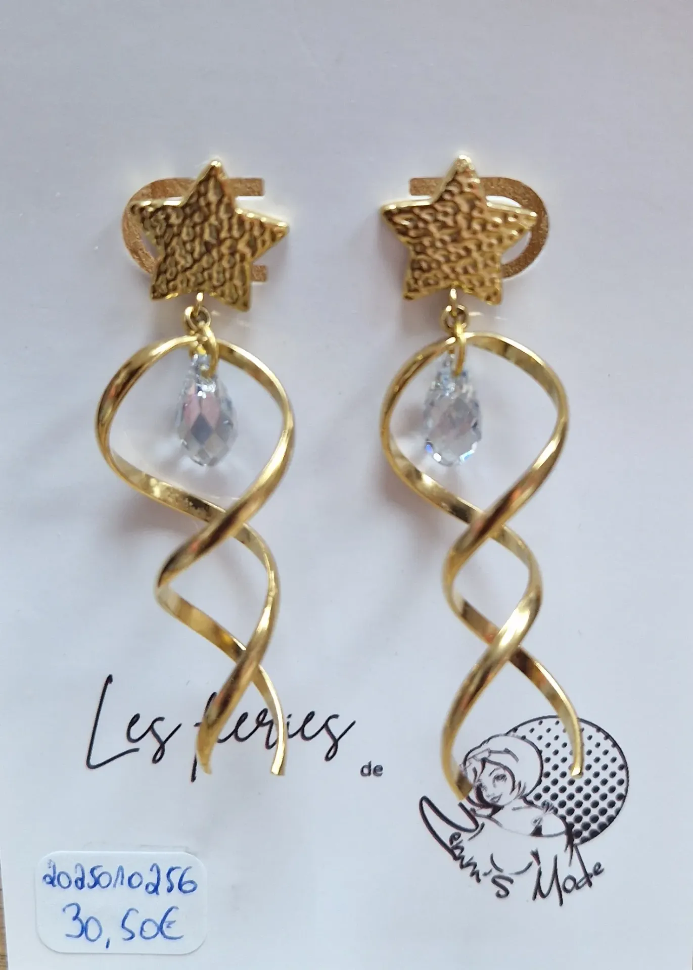 Clous d'oreilles dorés Etoiles martelées goutes Blue Shade