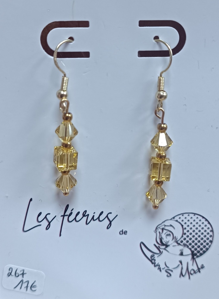Boucles d'oreilles dorées cubes et toupies Dark Jonquil