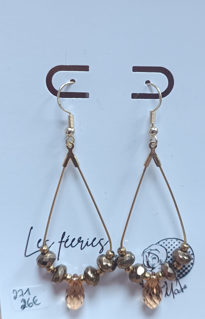 Collier doré perles Préciosa Gold Bronze goute PureCrystal Colorado Topaz (Fééries)