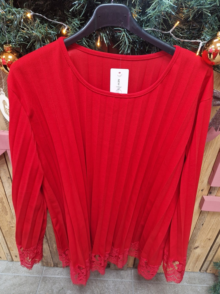 Blouse "Alois" rouge plissée dentelle 
