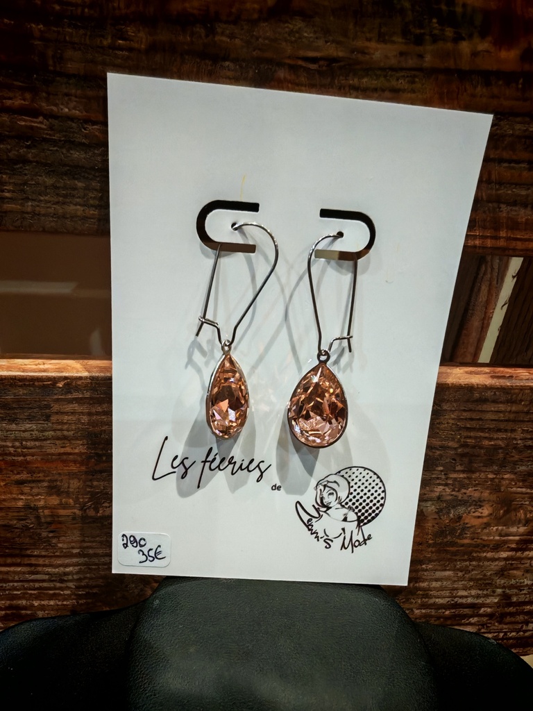 Dormeuses argentées 25mm cabochon PureCrystal Vintage Rose Foiled (Fééries)