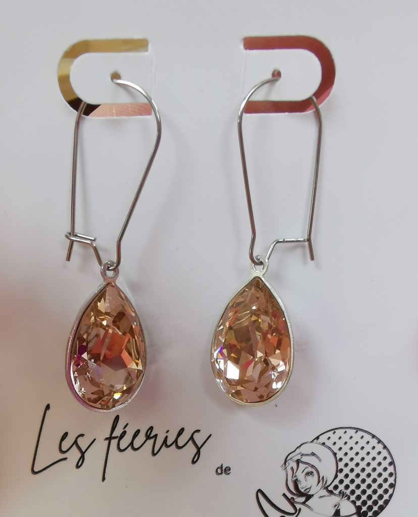 Dormeuses argentées 25mm cabochon Vintage Rose Foiled