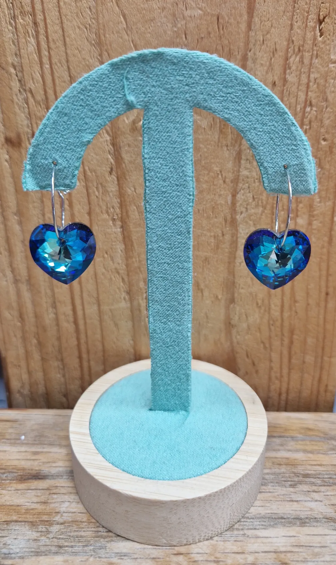 Créoles argentées 20mm cœurs Bermuda Blue