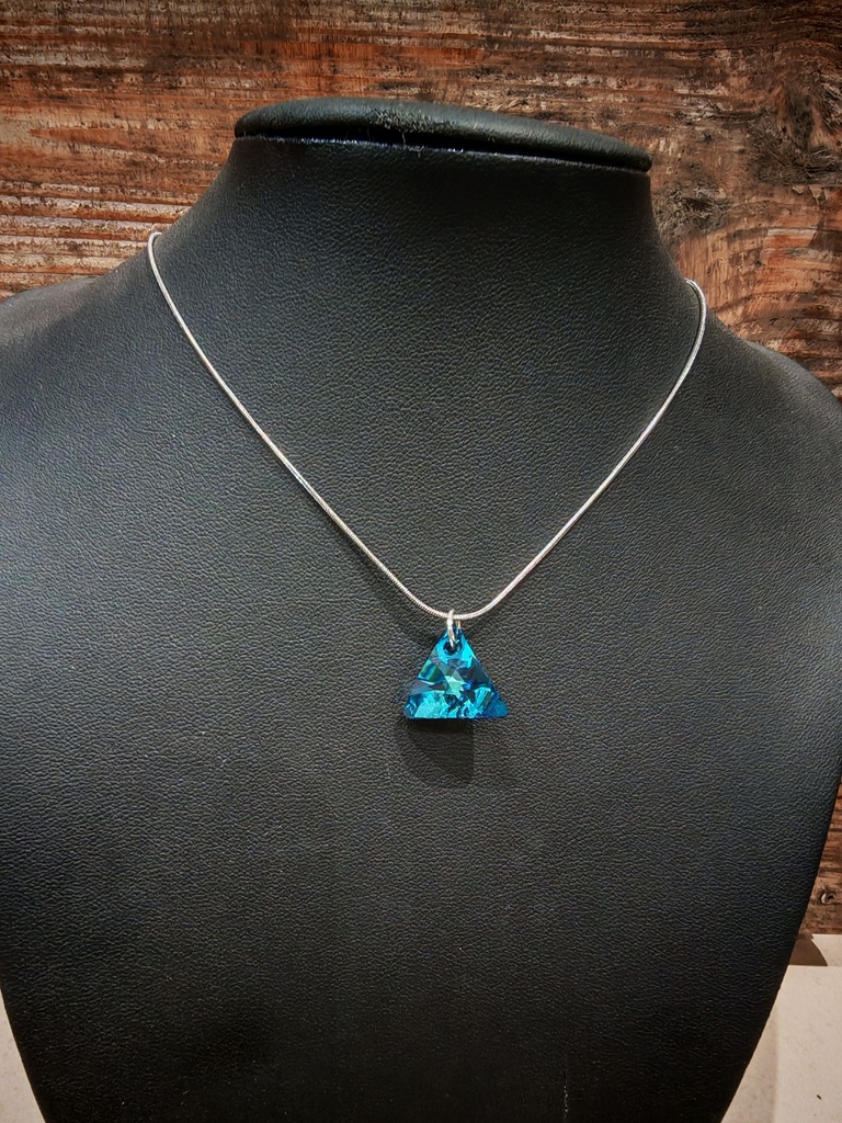 Collier argenté triangle PureCrystal Bermuda Blue (Fééries)