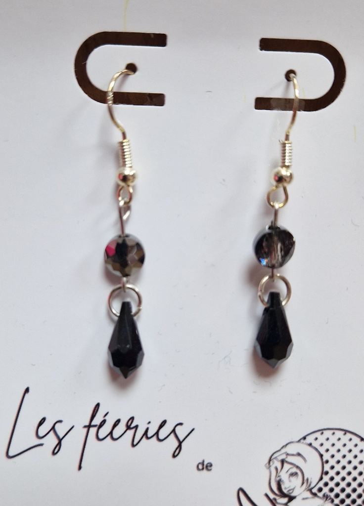 Boucles d'oreilles argentées Perles et Goutes Silver Night & Jet