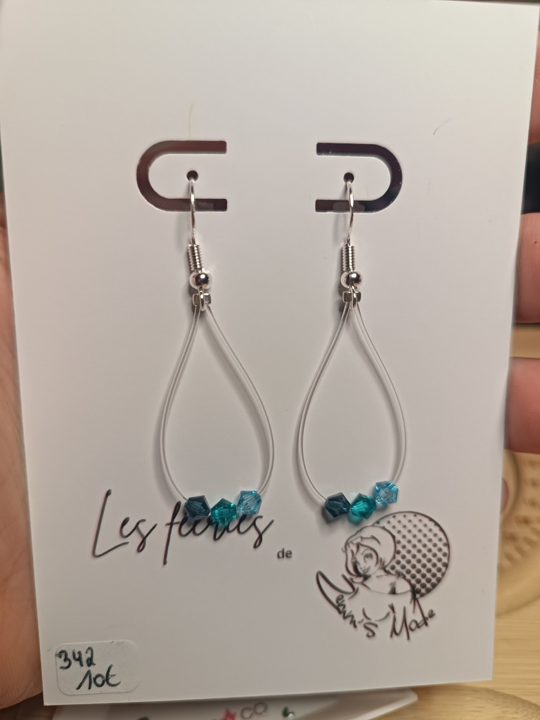 Boucles d'oreilles argentées fil Toupies 4mm PureCrystal tons Pacific (Fééries)