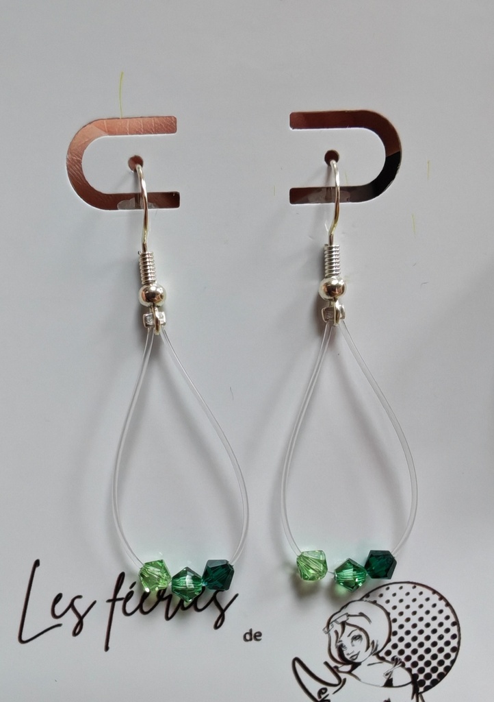 Boucles d'oreilles argentées fils Toupies 4mm tons Vert