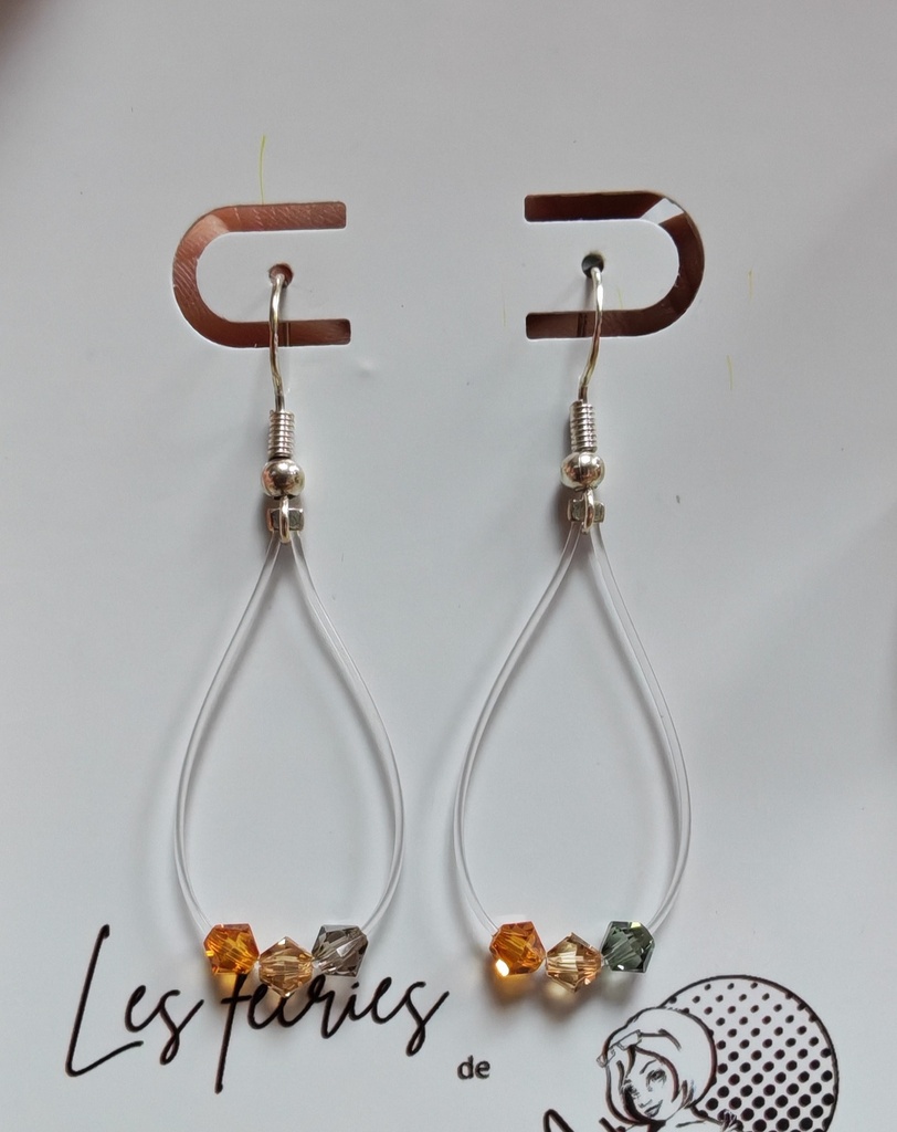 Boucles d'oreilles argentées fil Toupies 4mm PureCrystal tons Brun (Fééries)