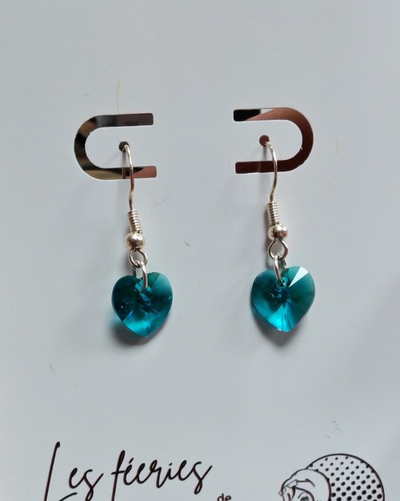 Boucles d'oreilles argentées Coeurs Blue Zircon