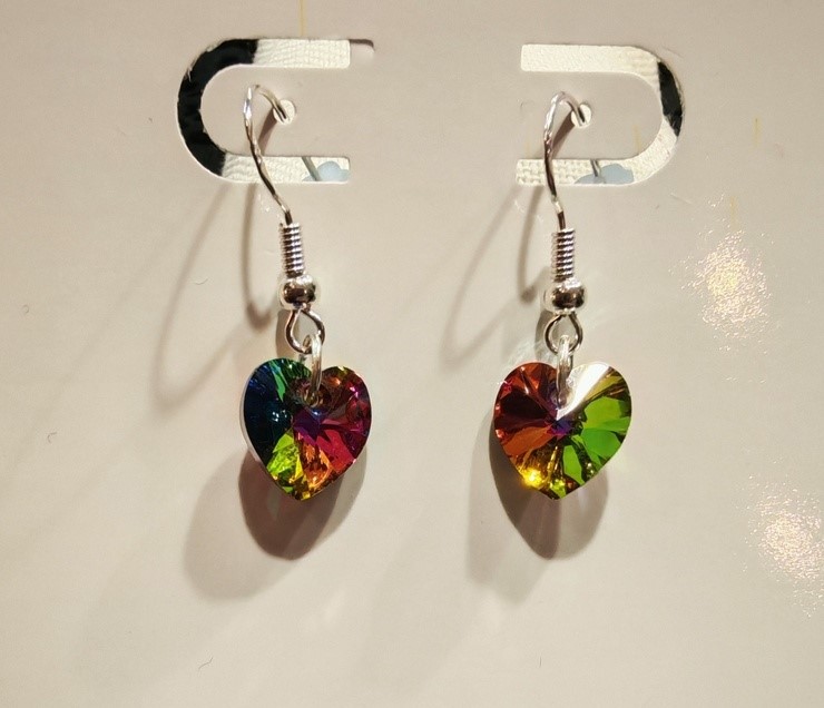 Boucles d'oreilles argentées Coeurs PureCrystal Vitrail Médium (Fééries)