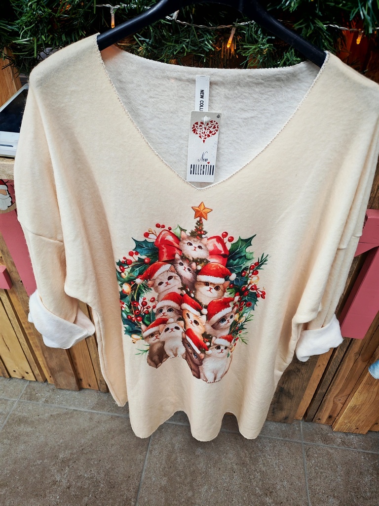 Pull noël chats multi