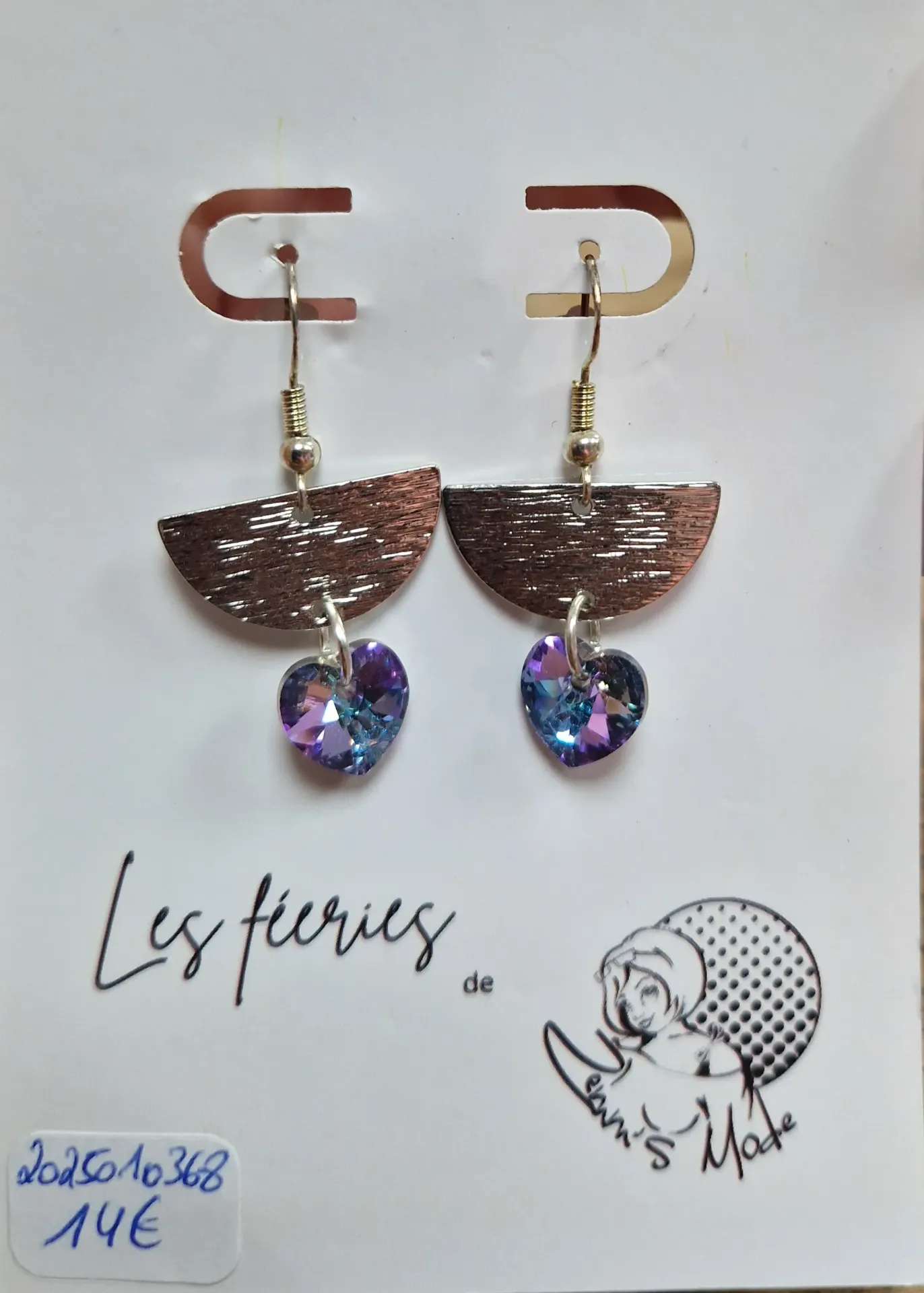 Boucles d'oreilles argentées demi-cercle Cœurs Vitrail Light