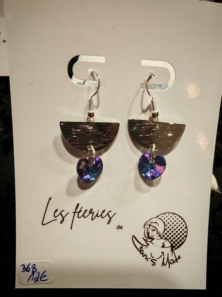 Boucles d'oreilles argentées demi-cercle Coeurs PureCrystal Vitrail Light (Fééries)