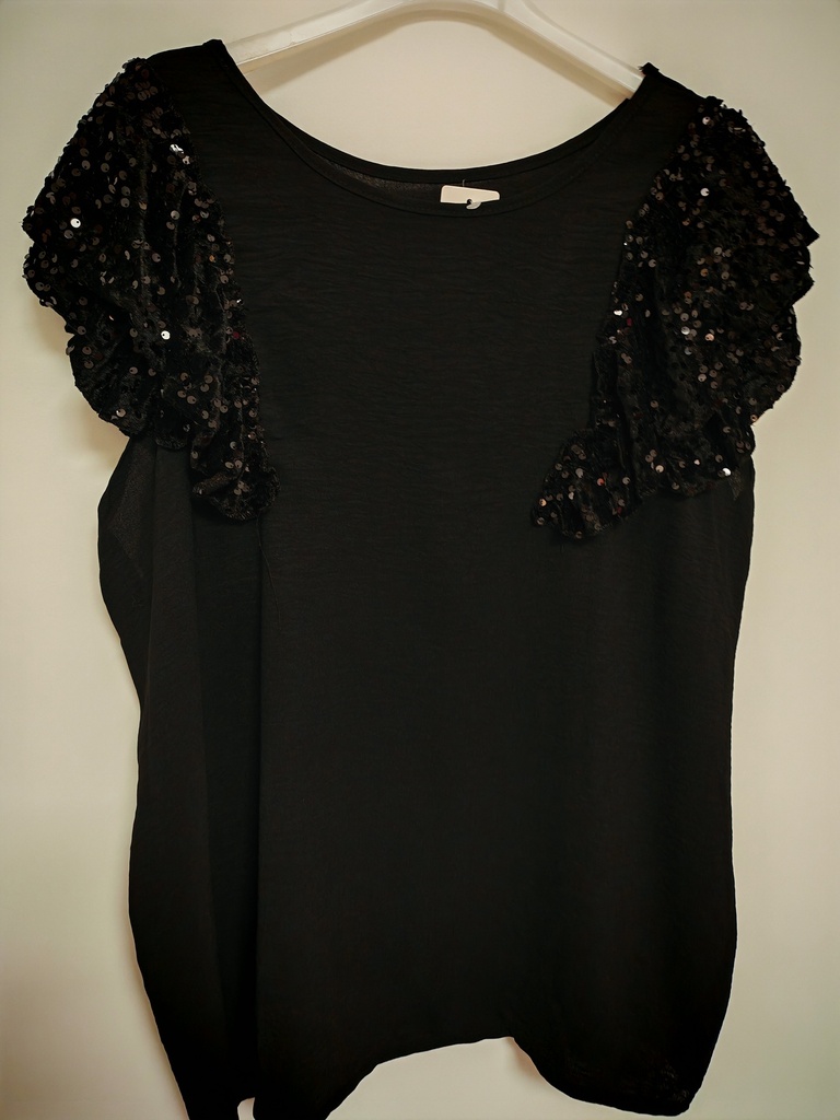 Blouse "Blandine" noir manche voile strass