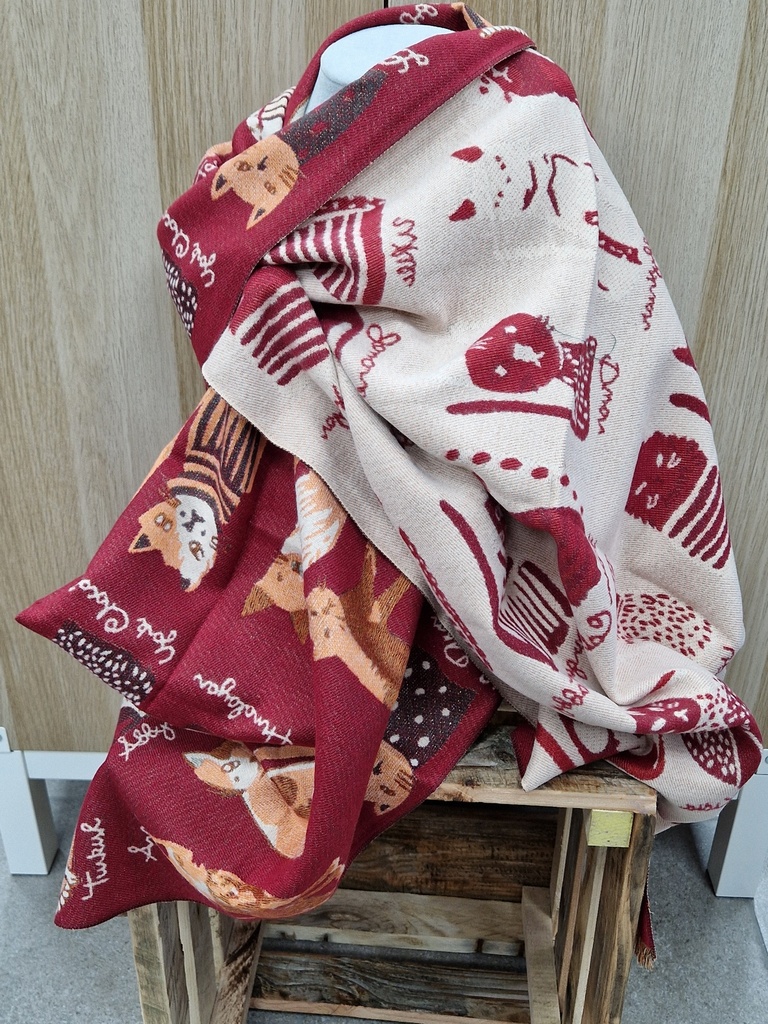 Echarpe chat bordeaux