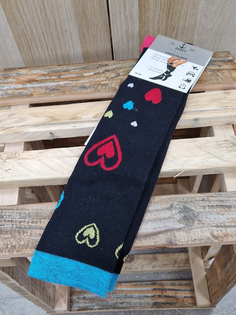 Chaussettes de compressions - Noire cœurs multicolore 36/40