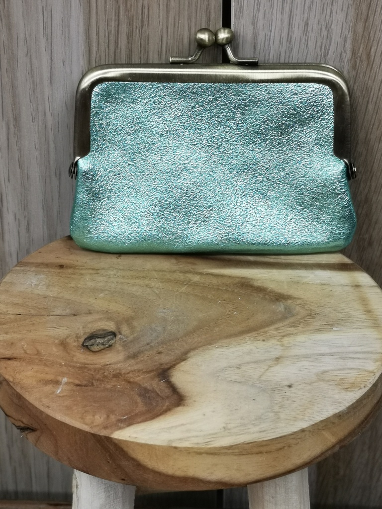 Besace monnaie brillant vert eau