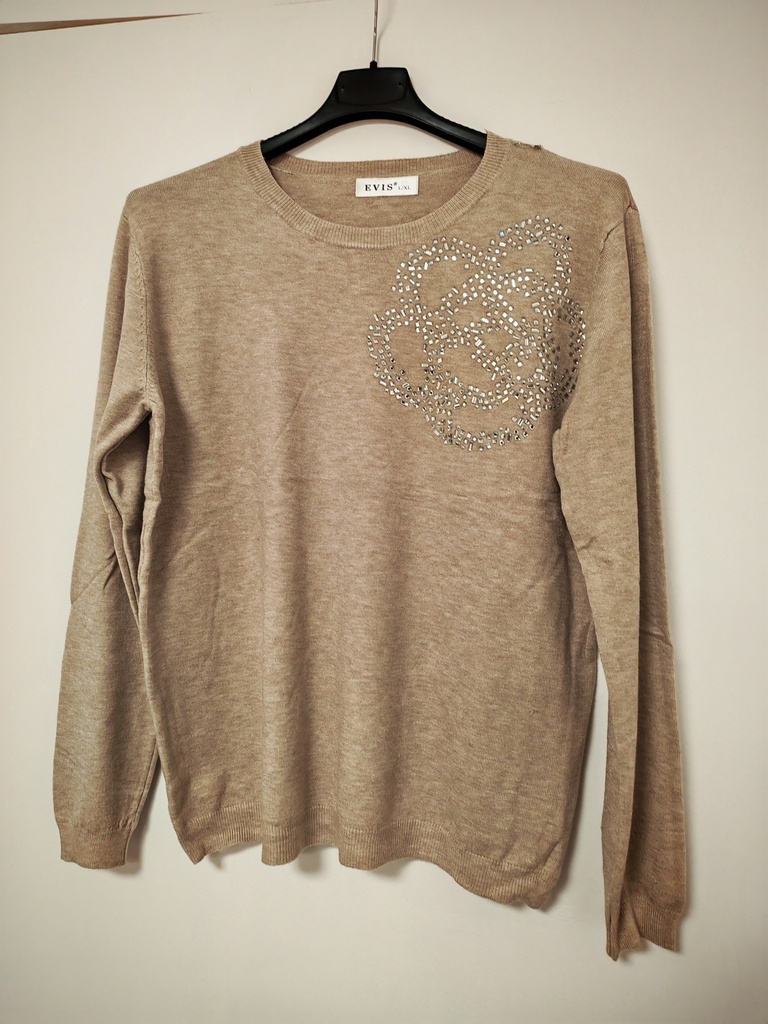 Pull fleur strass épaule L/XL beige