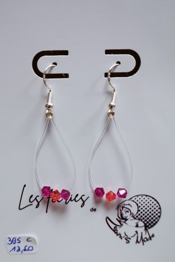 Boucles d'oreilles argentées fils Toupies 4mm PureCrystal tons Flamingo (Fééries)