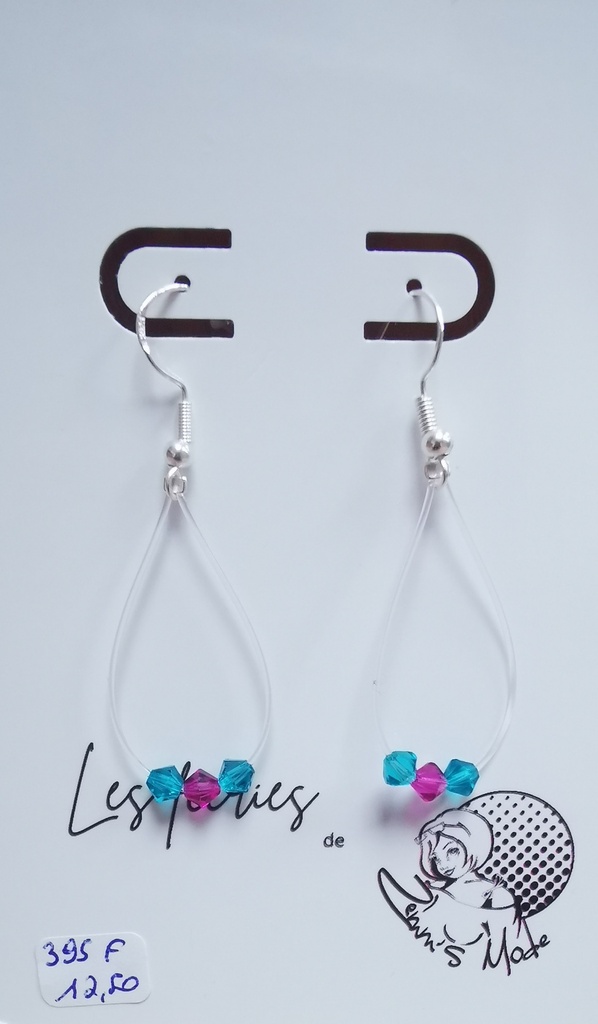 Boucles d'oreilles argentées fils Toupies 4mm PureCrystal tons Flamingo (Fééries)