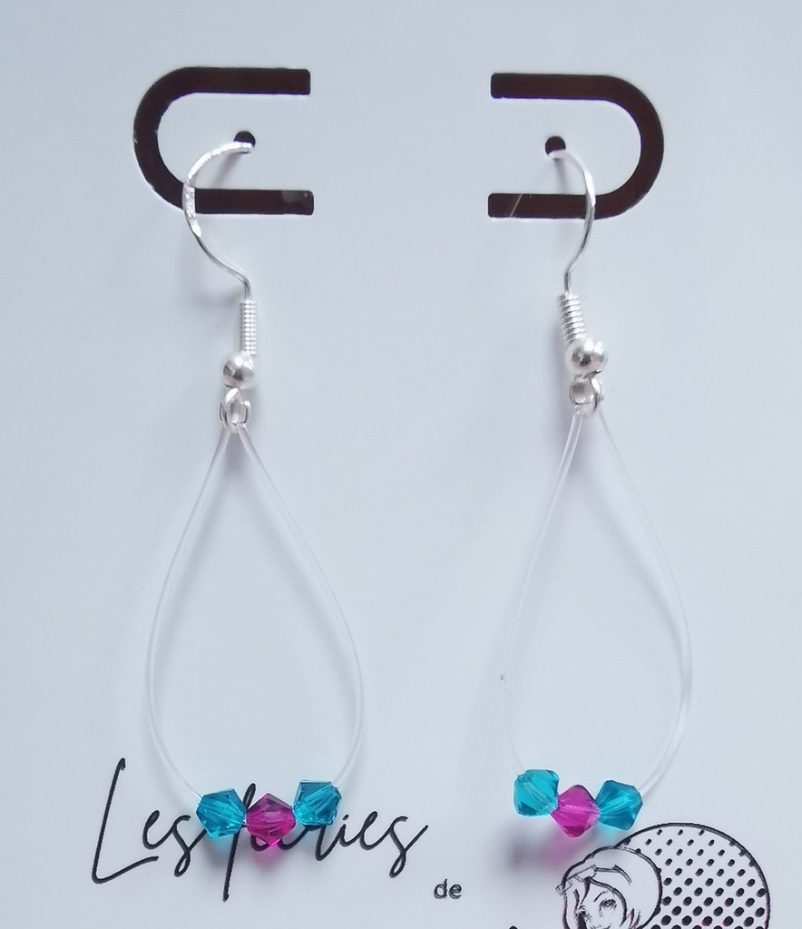 Boucles d'oreilles argentées fils et toupies 4mm tons Flamingo