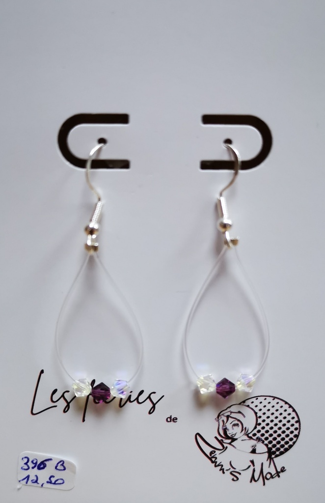 Boucles d'oreilles argentées fils Toupies 4mm PureCrystal tons Tendance (Fééries)