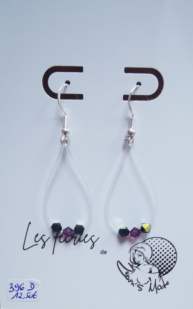 Boucles d'oreilles argentées fils Toupies 4mm PureCrystal tons Tendance (Fééries)