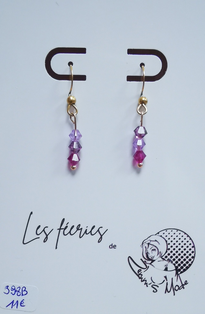 Boucles d'oreilles dorées descentes Toupies 4mm PureCrystal tons Purple (Fééries)
