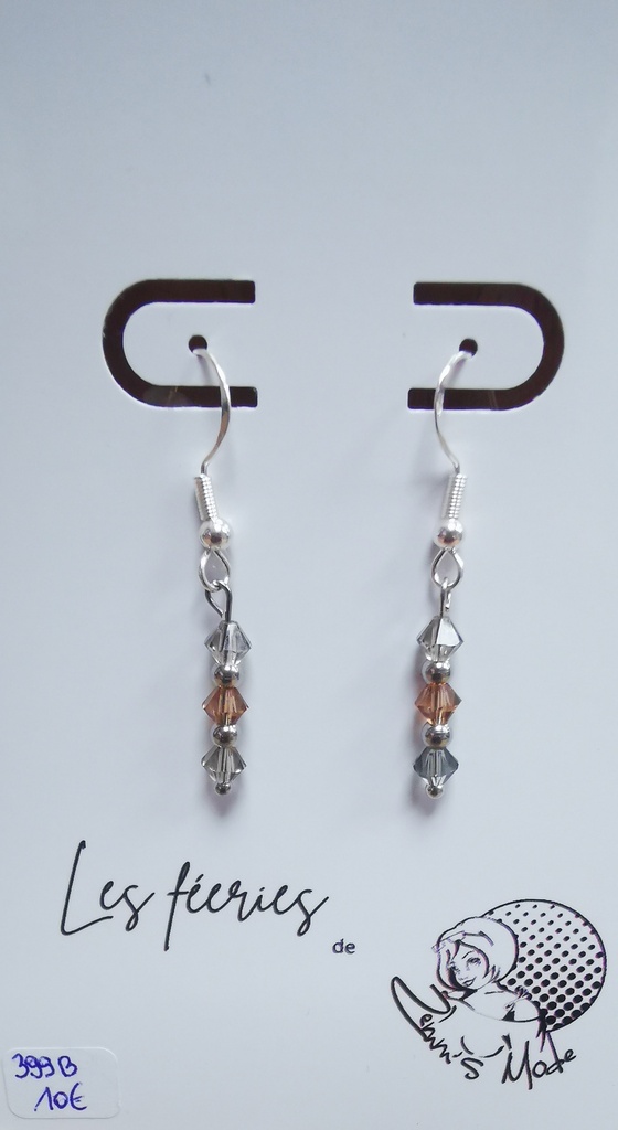 Boucles d'oreilles argentées descentes Toupies 4mm PureCrystal tons Brun (Fééries)