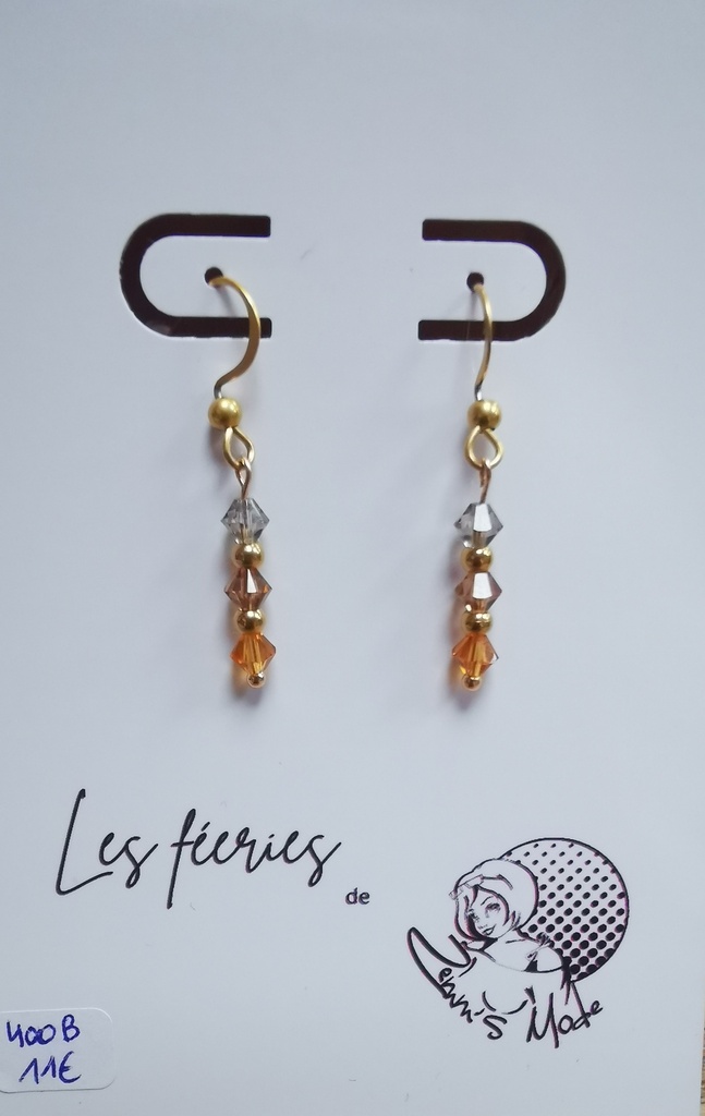 Boucles d'oreilles dorées descentes Toupies 4mm PureCrystal tons Brun (Fééries)