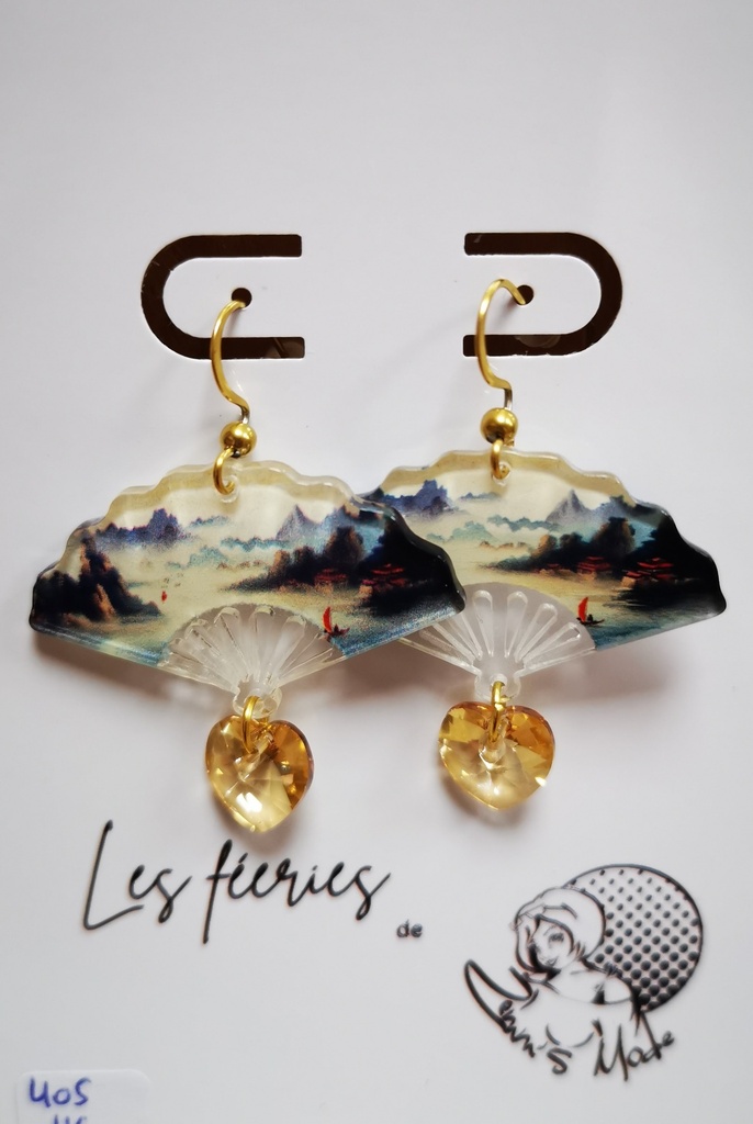 Boucles d'oreilles dorées Eventails Paysages Coeurs Golden shadow