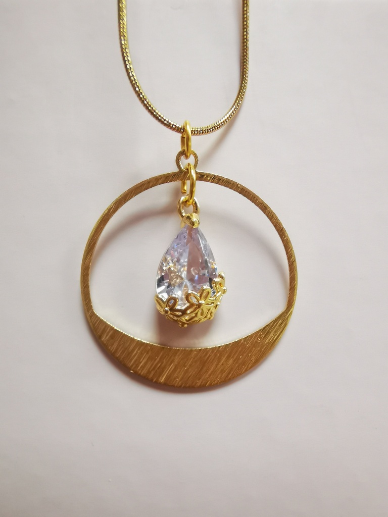 Collier doré Demi-Cercle griffé cabochon Rose clair (Fééries)