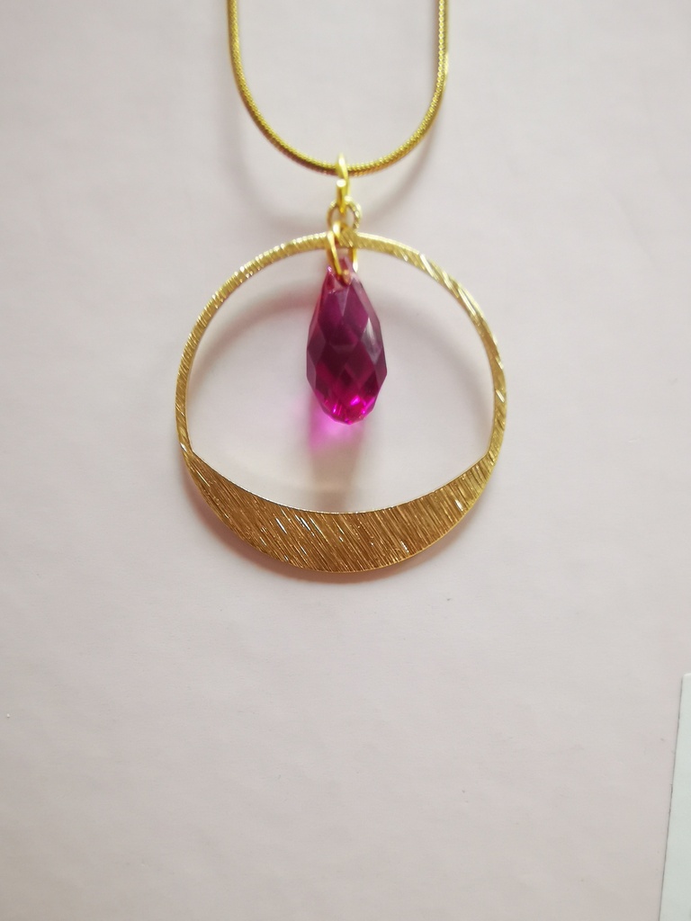 Collier doré Demi-Cercle griffé Goute Fuchsia