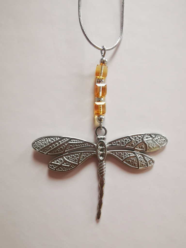 Collier argenté Libellule et cubes 4mm Dark Orange