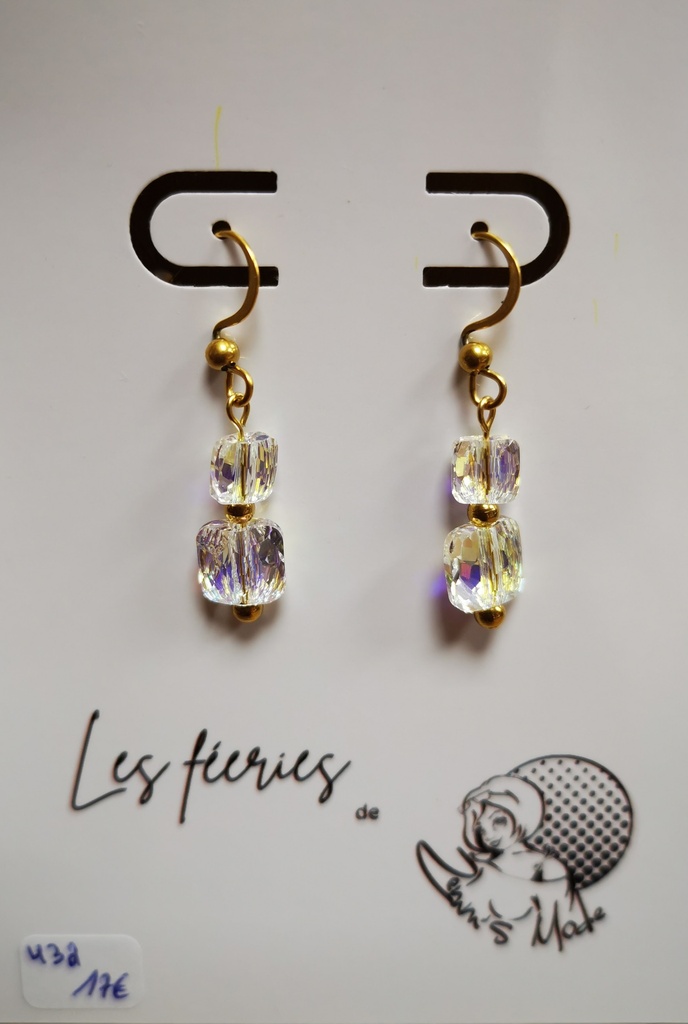 Boucles d'oreilles dorées Perles Carrées PureCrystal Crystal AB (Fééries)
