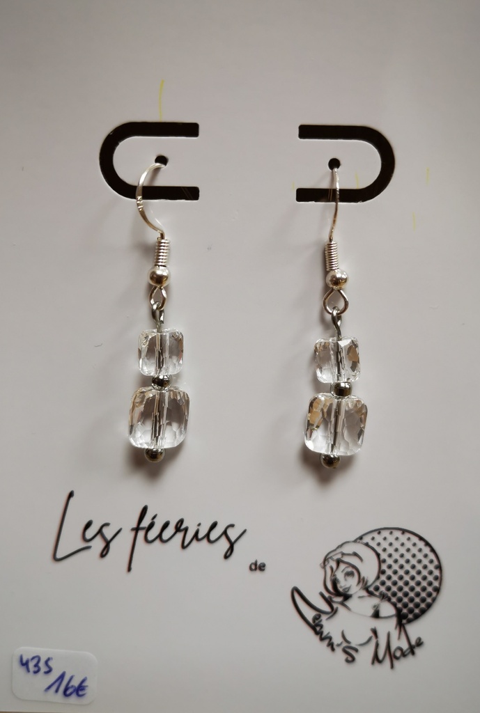 Boucles d'oreilles argentées Perles Carrées Crystal