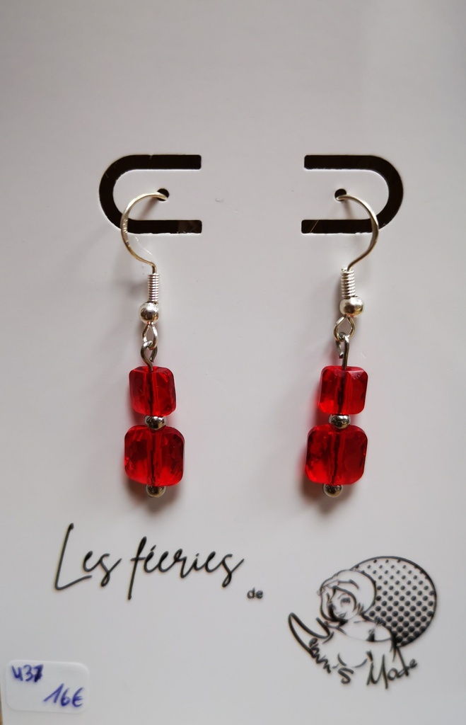 Boucles d'oreilles argentées Perles Carrées PureCrystal Light Siam (Fééries)