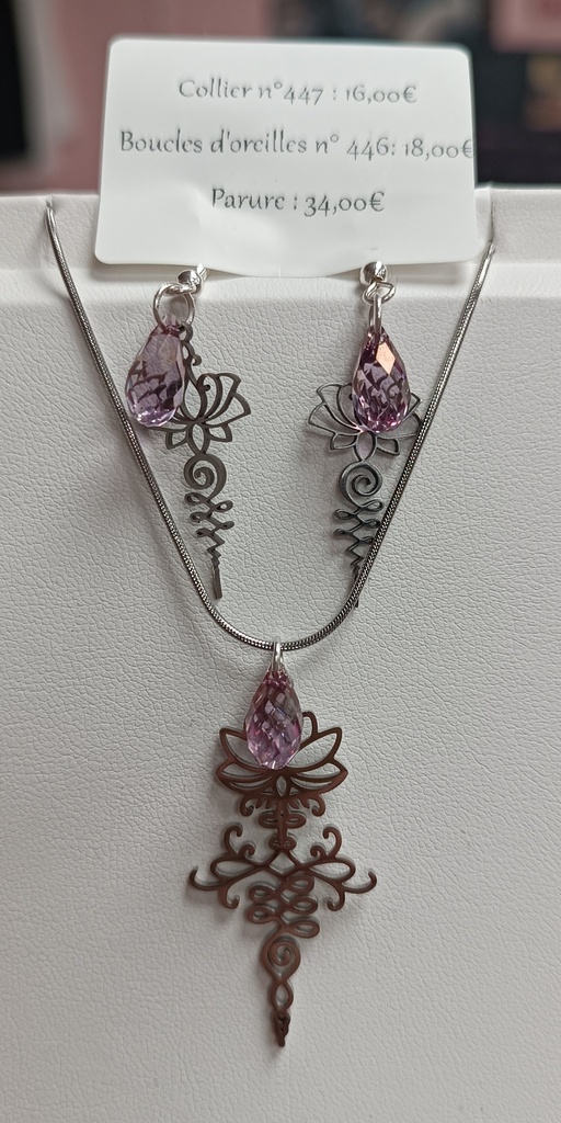 Boucles d'oreilles argentées fleurs de lotus Goutes PureCrystal Dark Rose (Fééries)