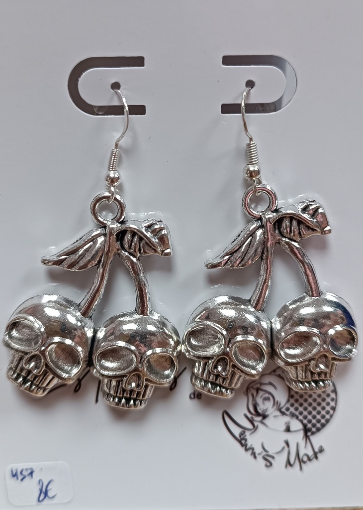 Boucles d'oreilles argentées Skull Cerise Argentés (Fééries)