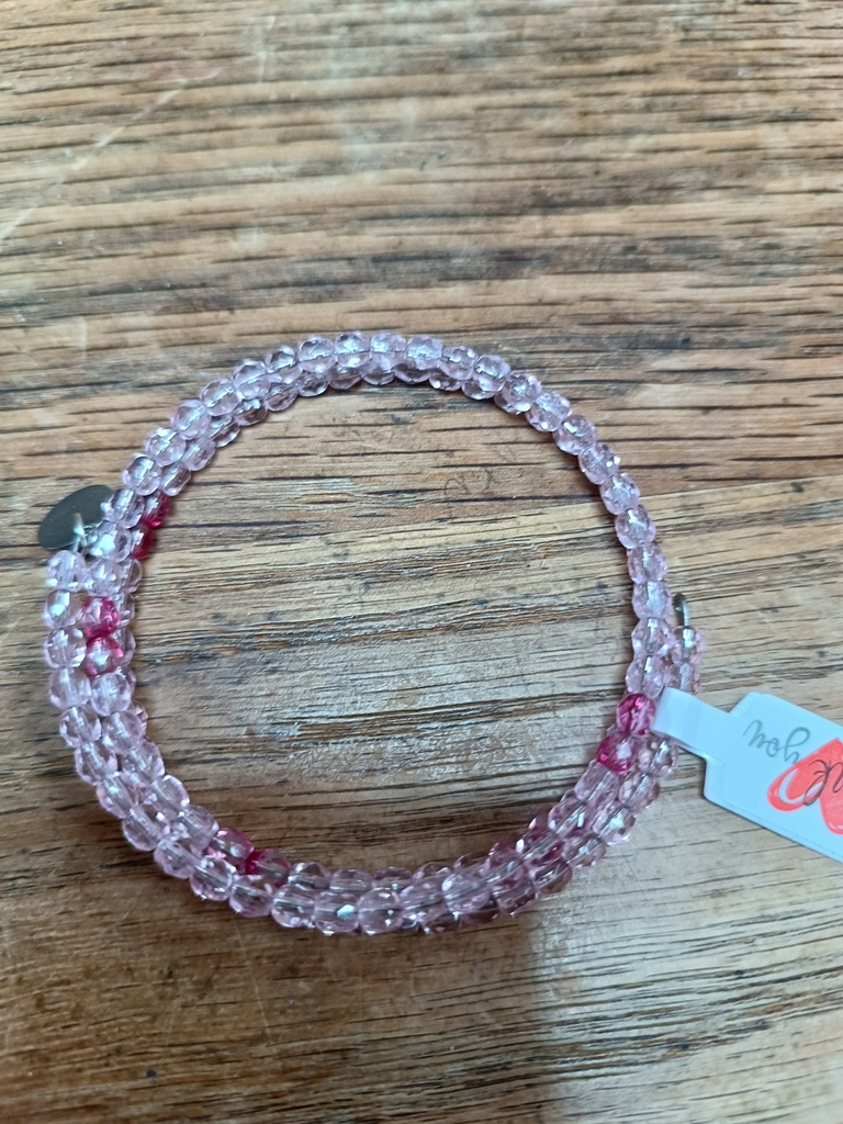 Bracelet argenté 2 rangs perles Rose Clair et Fuchsia