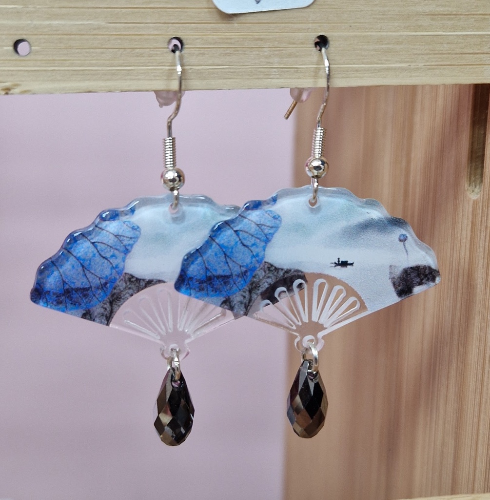 Boucles d'oreilles argentées Eventails "Mer" Goutes PureCrystal Sylver Night (Fééries)