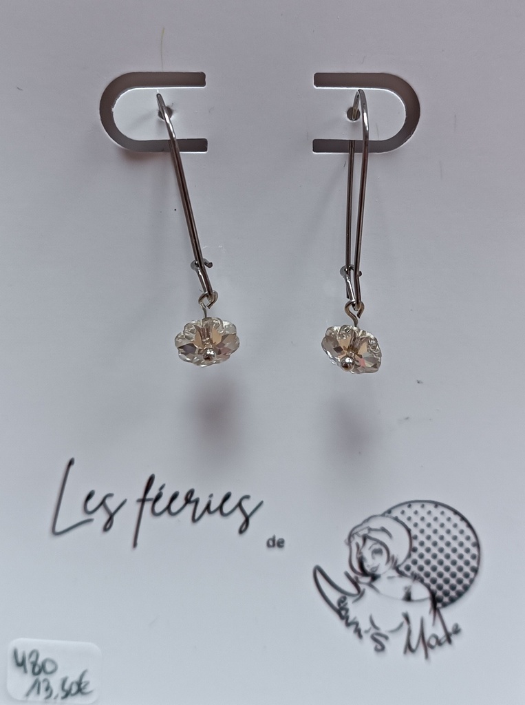 Dormeuses argentées 25mm Fleurs Crystal