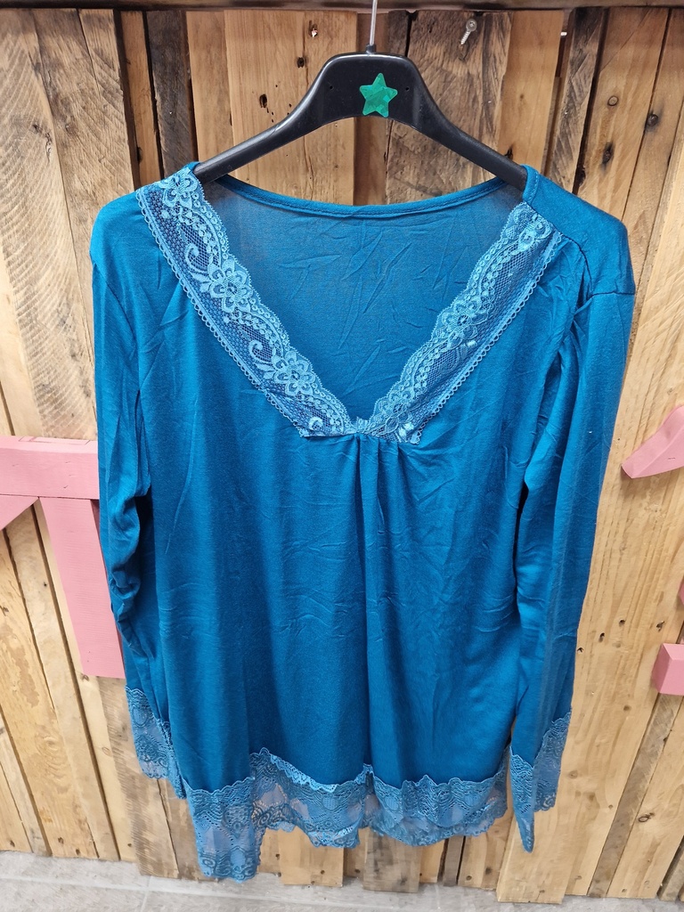 Top dentelle "Grenade" bleu pétrole PT