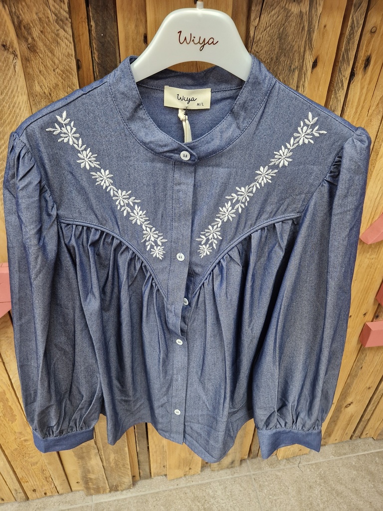 Chemise jeans broderie "Elia" Bleu brut M/L