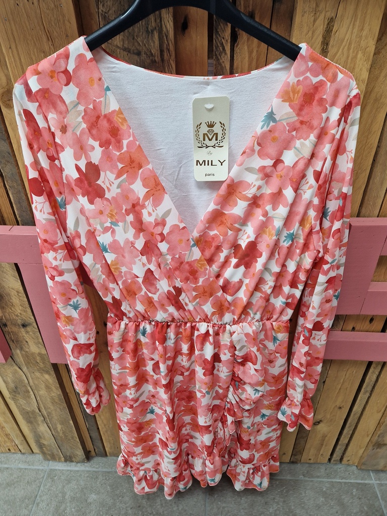 Robe "Charlie" PT fond blanc-corail